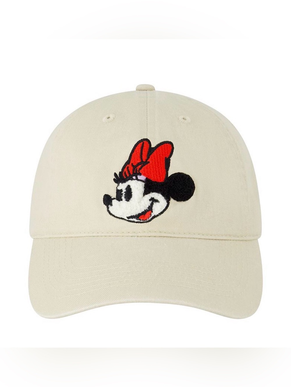 Disney Cream Baseball Cap with Red Minnie Mouse Bow Embroidery